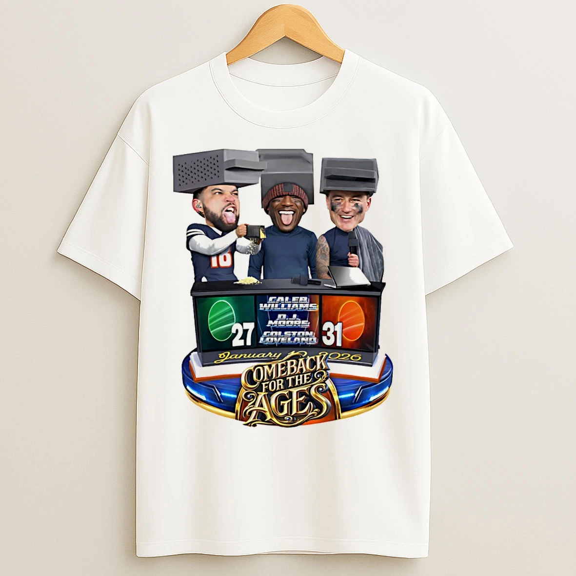 Classic Caleb Williams Colston Loveland Dj Moore Cheese Grater Triple Caricature T Shirts
