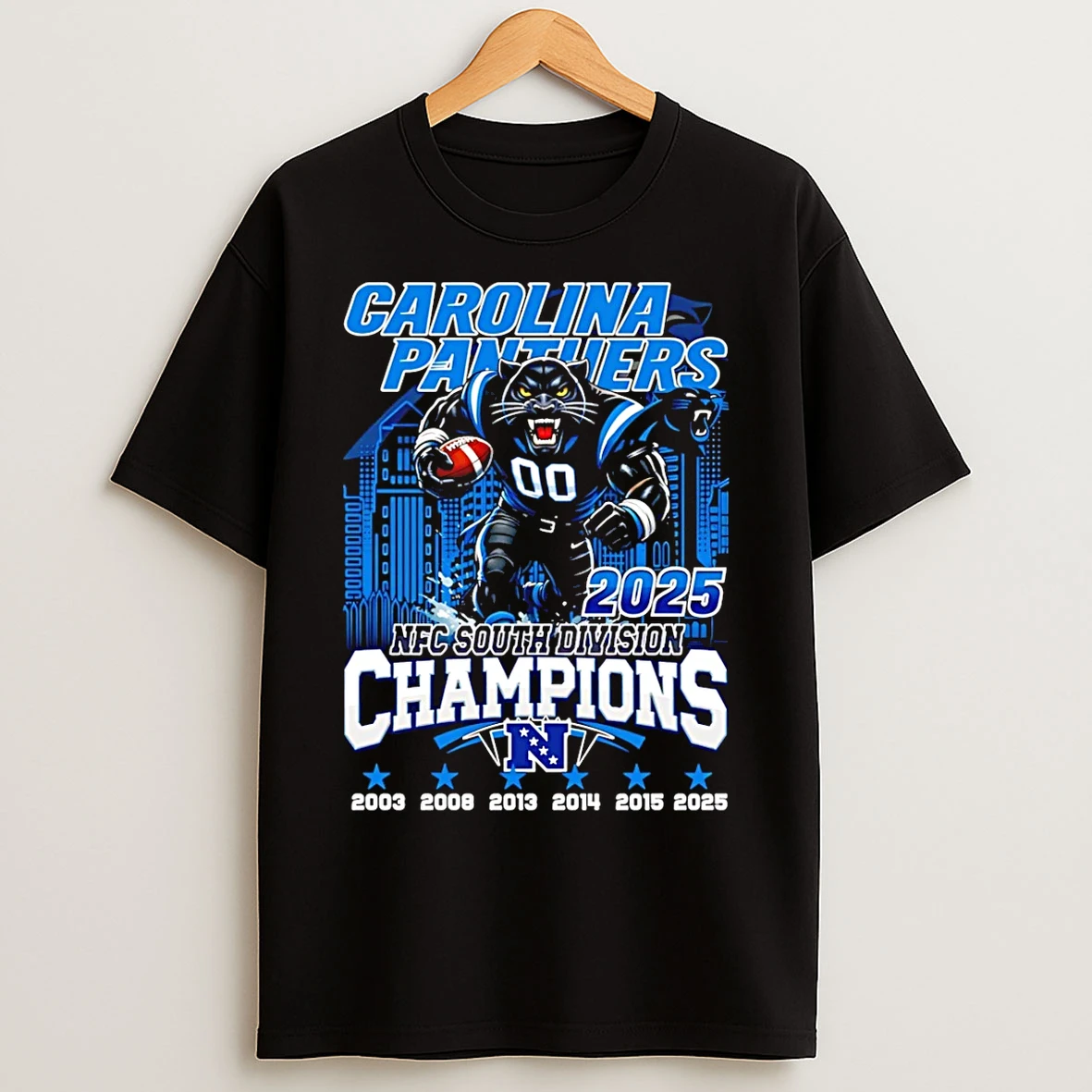 Classic Carolina Panthers Nfc South Champions 2025 6 Time Mascot T Shirts