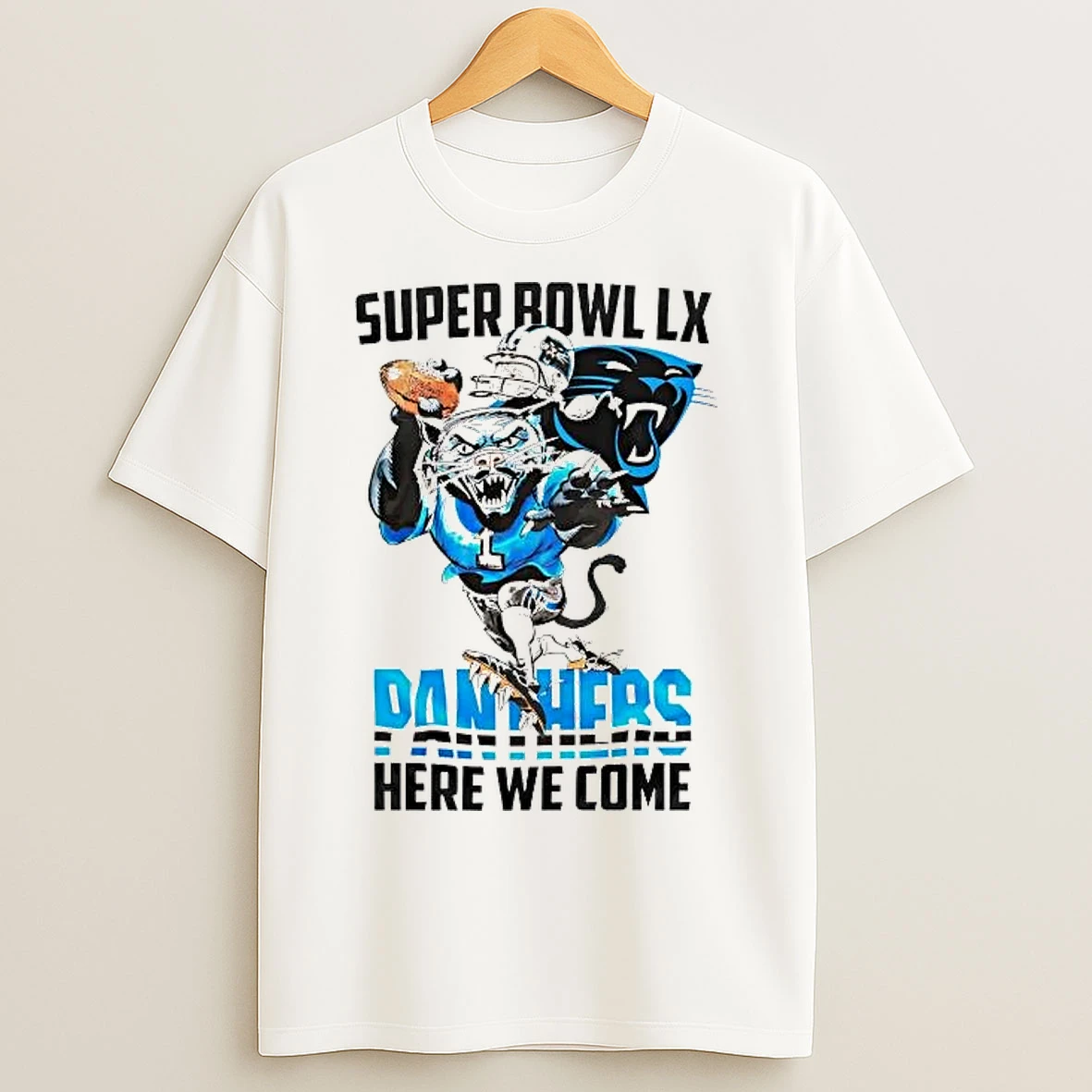 Classic Carolina Panthers Super Bowl Lx Here We Come T Shirts