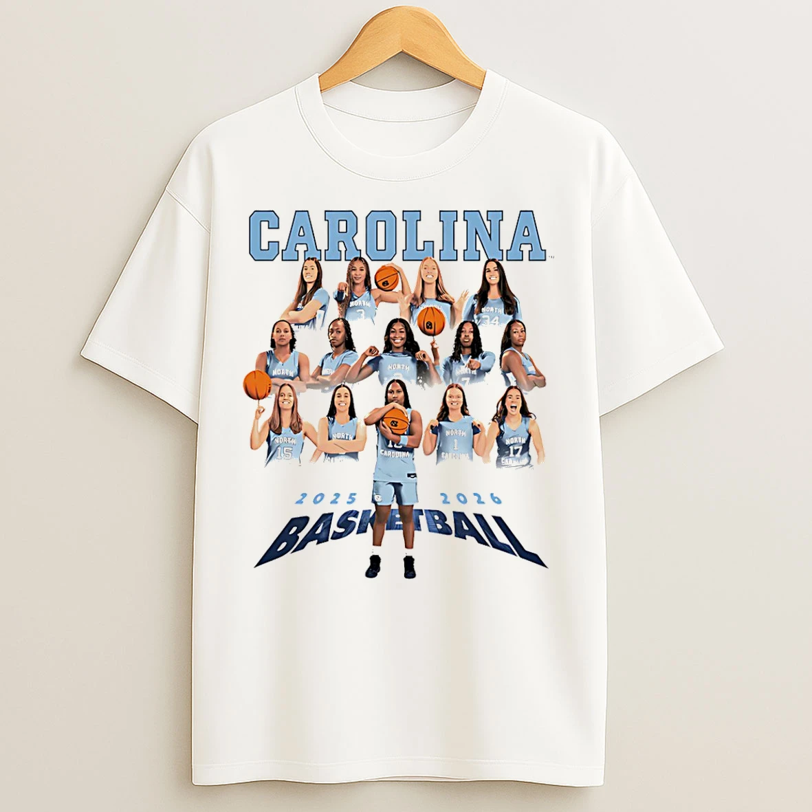 Classic Carolina Womens Basketball 2025 2026 Team Collage T Shirts