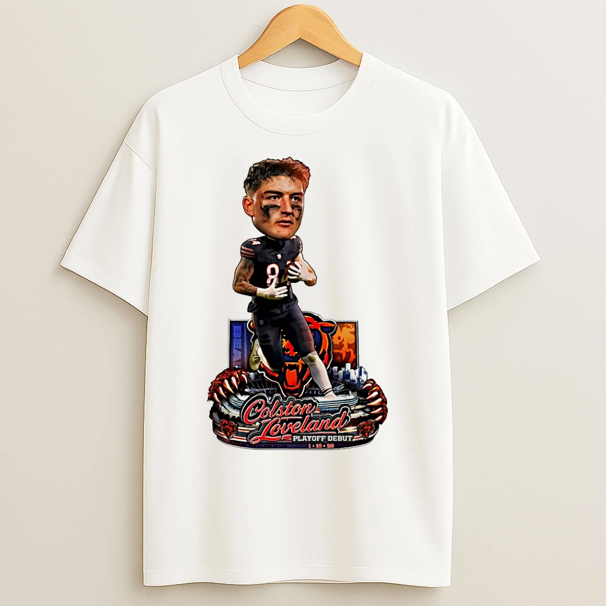 Classic Colston Loveland Chicago Bears Historic Performance Playoff Debut Caricature T Shirts