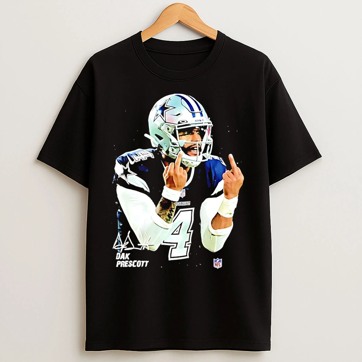 Classic Dak Prescott Dallas Cowboys Middle Finger Signature T Shirts