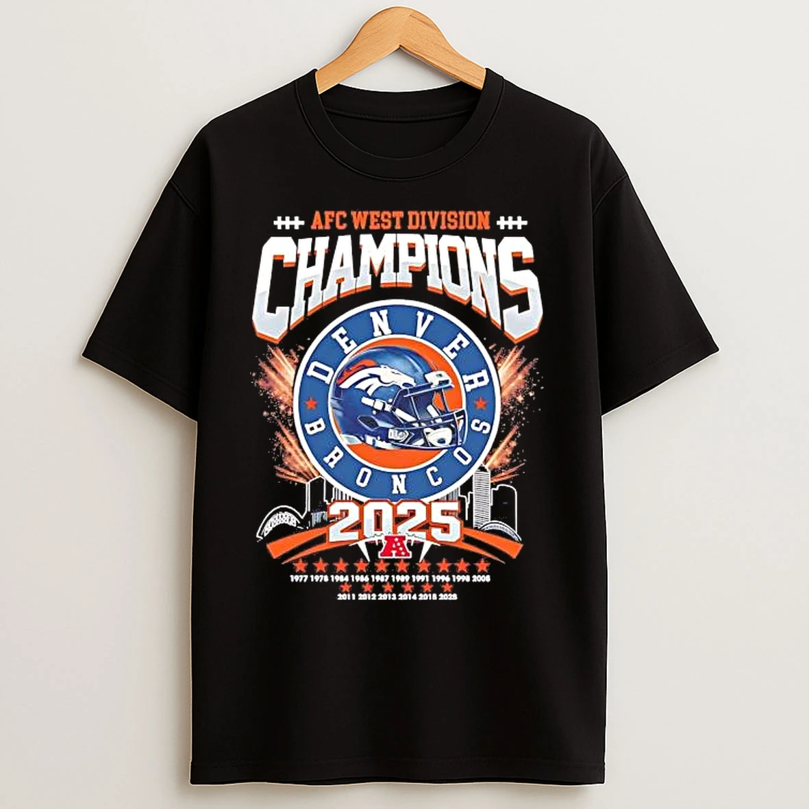 Classic Denver Broncos 2025 Afc West Division Champions Skyline T Shirts
