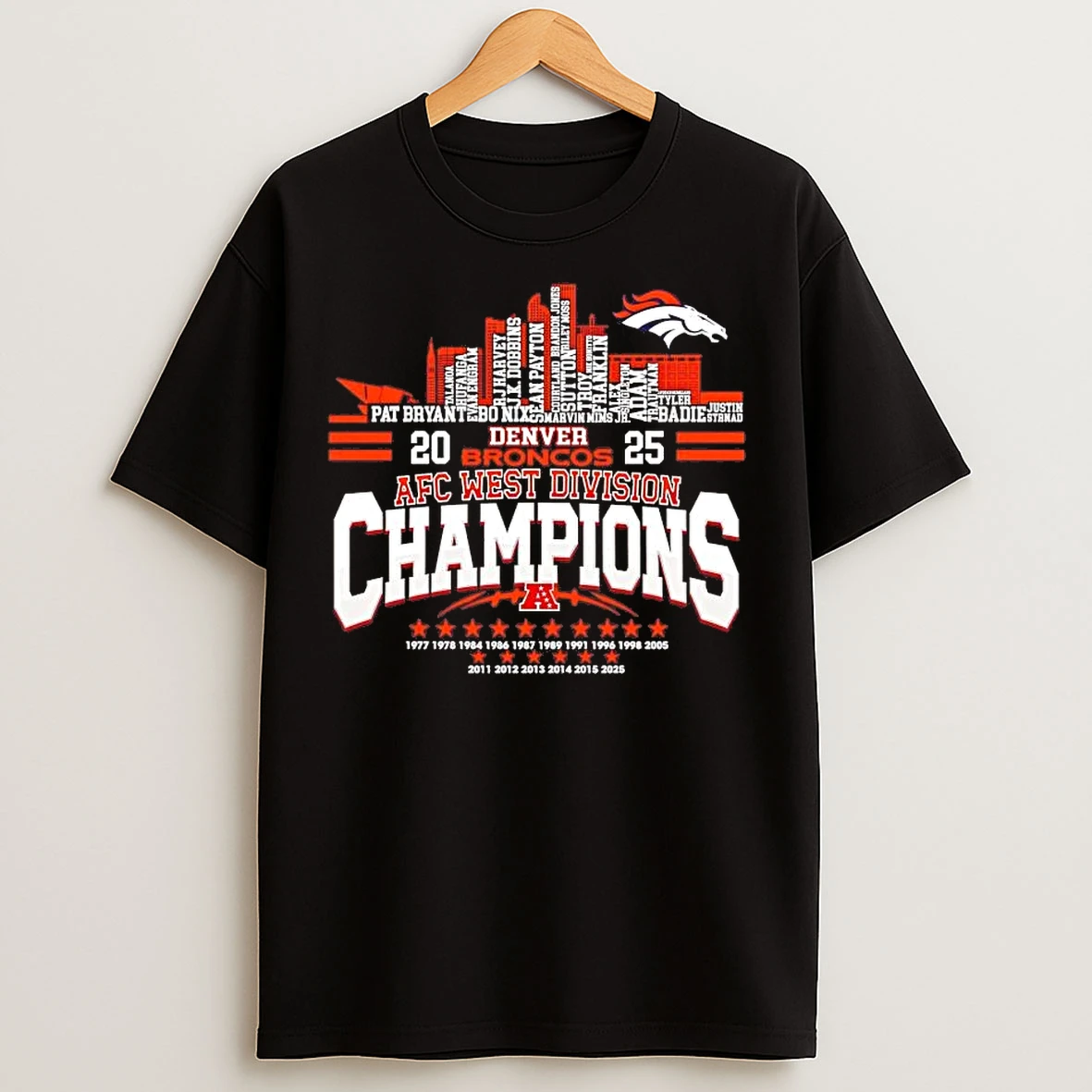 Classic Denver Broncos 2025 Afc West Division Champions Players Names T Shirts