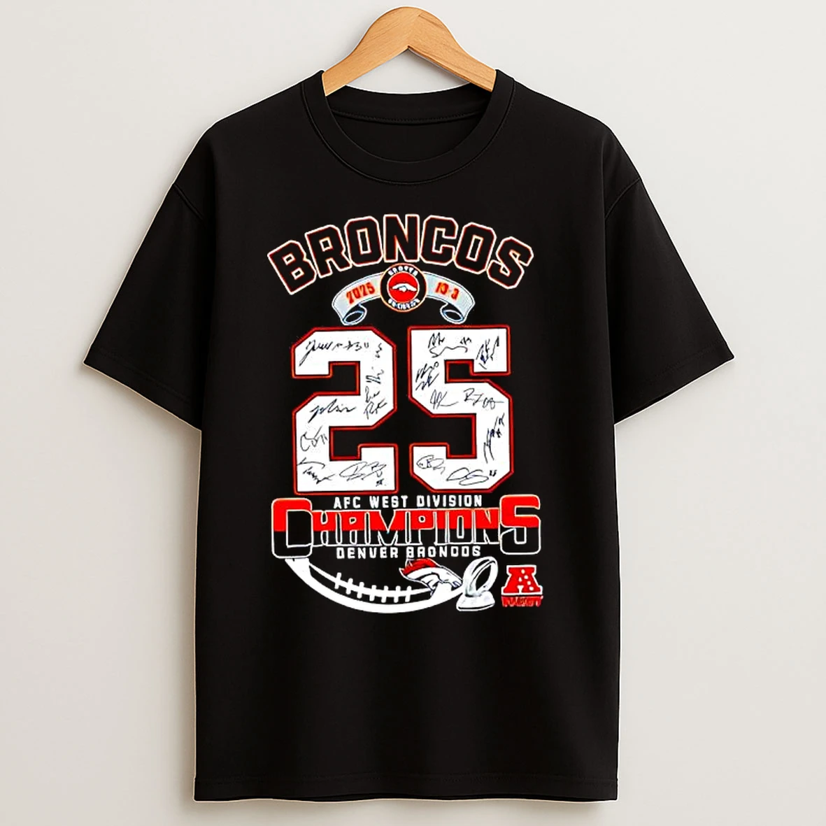 Classic Denver Broncos Afc West Division Champions 2025 Replica Signatures T Shirts