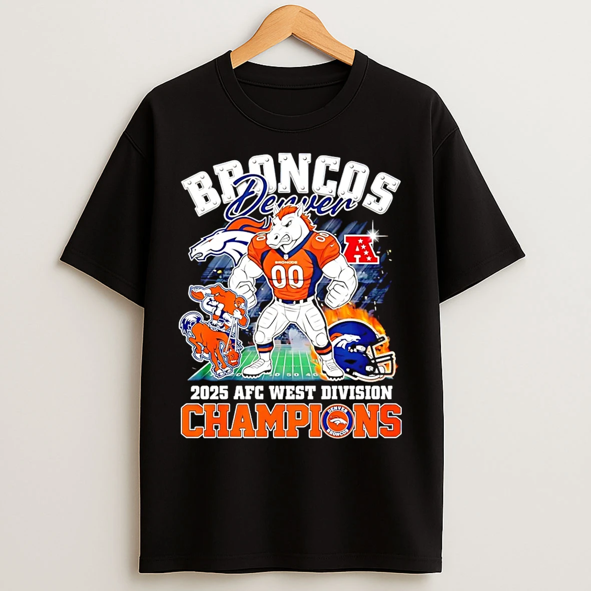 Classic Denver Broncos Nfl Afc West Division Champions 2025 Mascot T Shirts