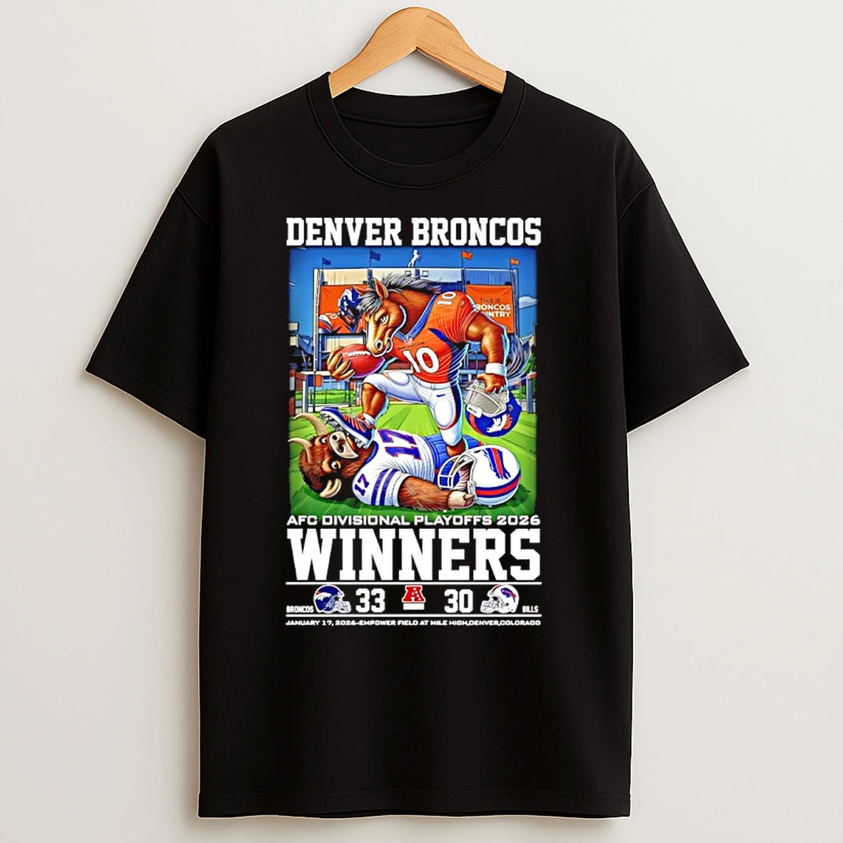 Classic Denver Broncos Beat Buffalo Bills 2026 Afc Divisional Playoffs Winners Mascot T Shirts