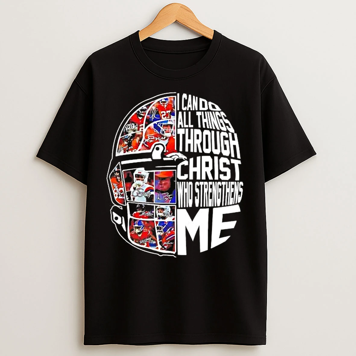 Classic Denver Broncos Helmet I Can Do All Things Through Christ Team Players T Shirts