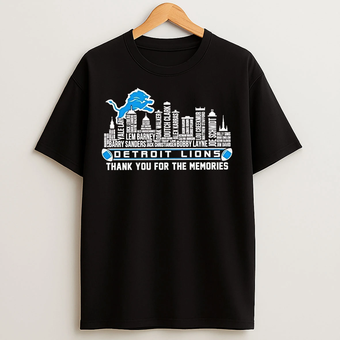 Classic Detroit Lions Players Names Skyline Thank You For The Memories T Shirts