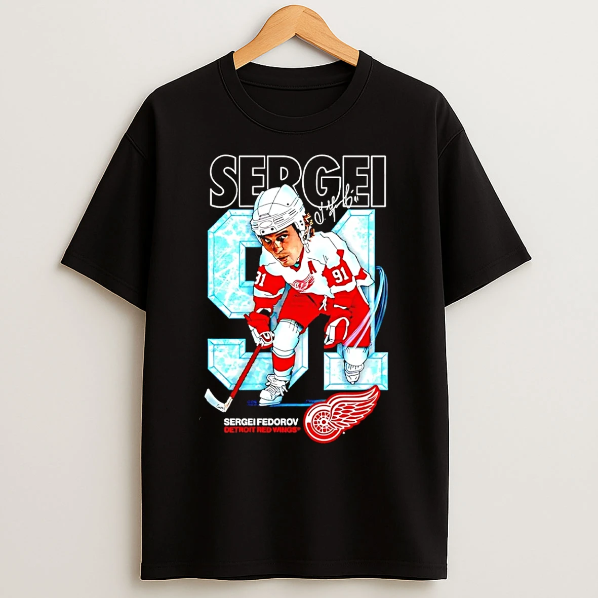 Classic Detroit Red Wings Fedorov 91 Forever Ice Cartoon T Shirts