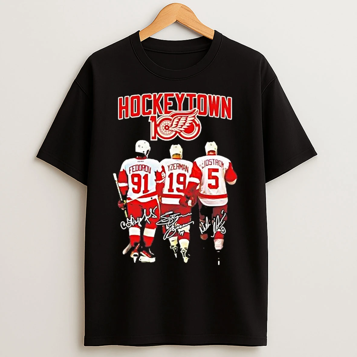 Classic Detroit Red Wings Players Fedorov Yzerman Lidstrom Hockeytown Signatures T Shirts