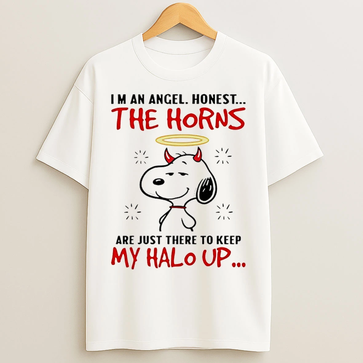 Classic Devil Snoopy Im An Angel Honest The Horns Are Just There To Keep My Halo Up T Shirts