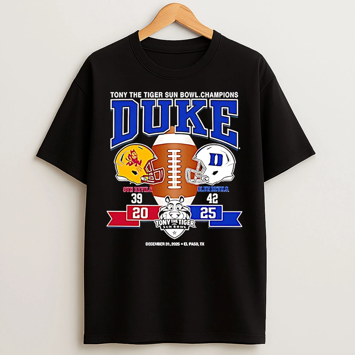 Classic Duke Blue Devils 2025 Tony The Tiger Sun Bowl Champions 29 42 Score T Shirts