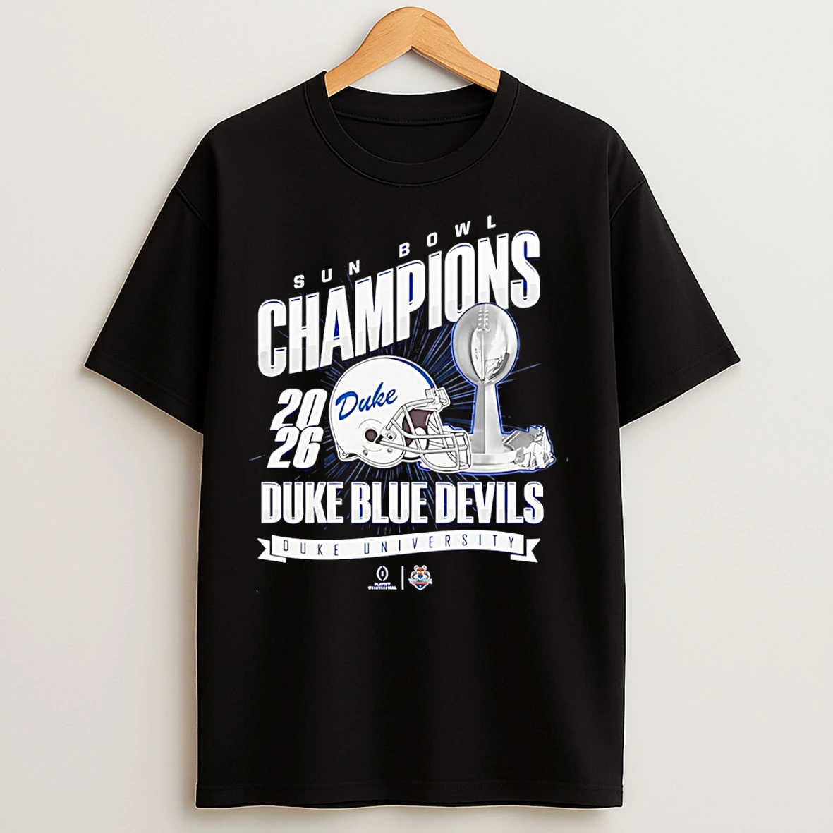 Classic Duke Blue Devils 26 Sun Bowl Champions Football Trophy T Shirts