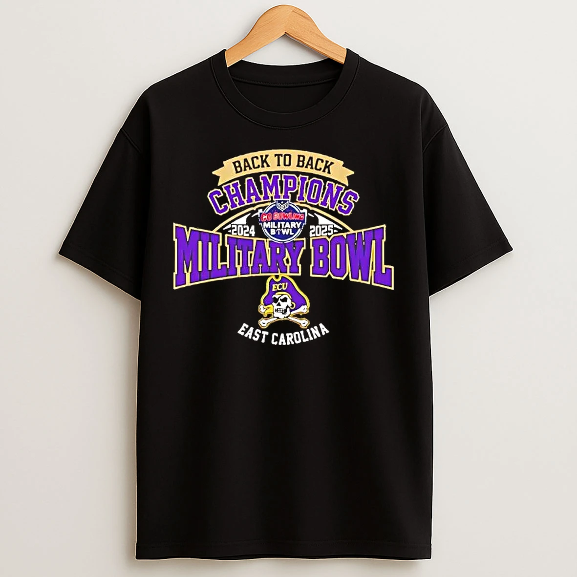 Classic Ecu Pirates 2025 Back To Back Military Bowl Champions T Shirts