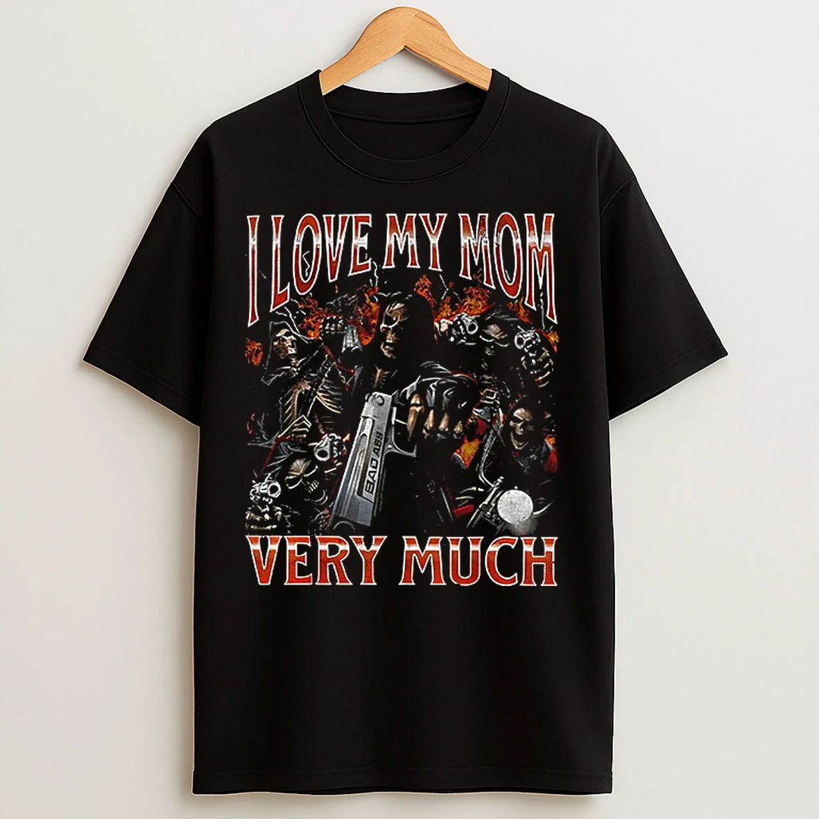 Classic Funny Hard Skeleton Meme I Love My Mom Very Much T Shirts
