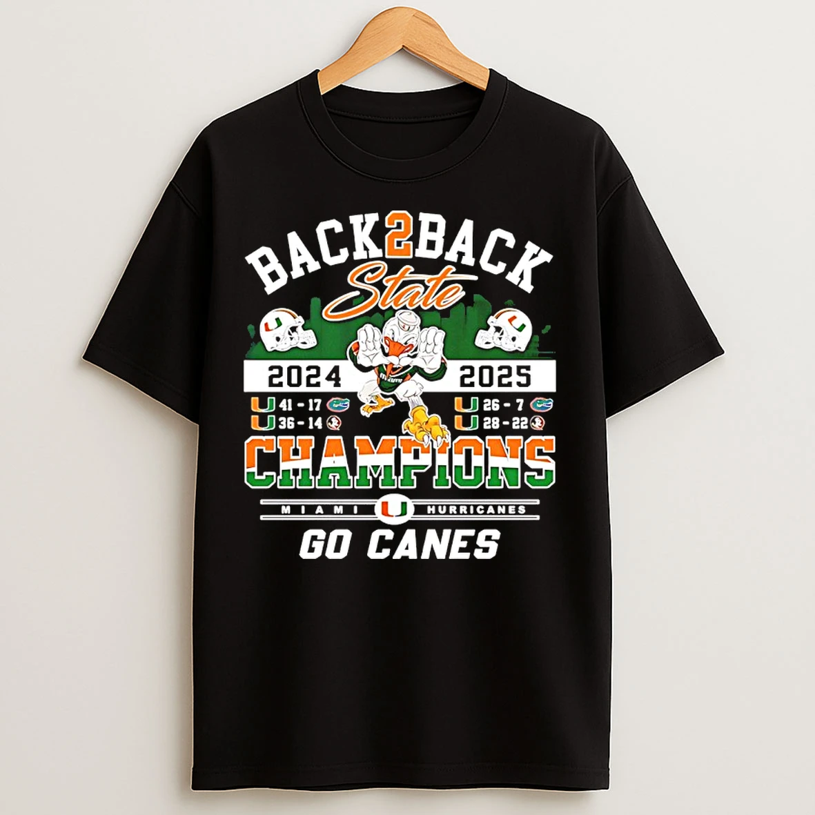 Classic Go Canes Back 2 Back 2024 2025 Cotton Bowl Champions Miami Hurricanes T Shirts