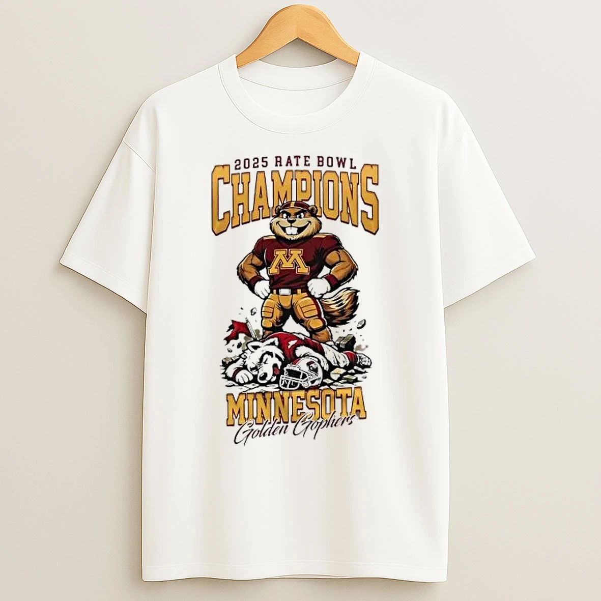 Classic Golden Gophers 2025 Rate Bowl Champions Mascot T Shirts