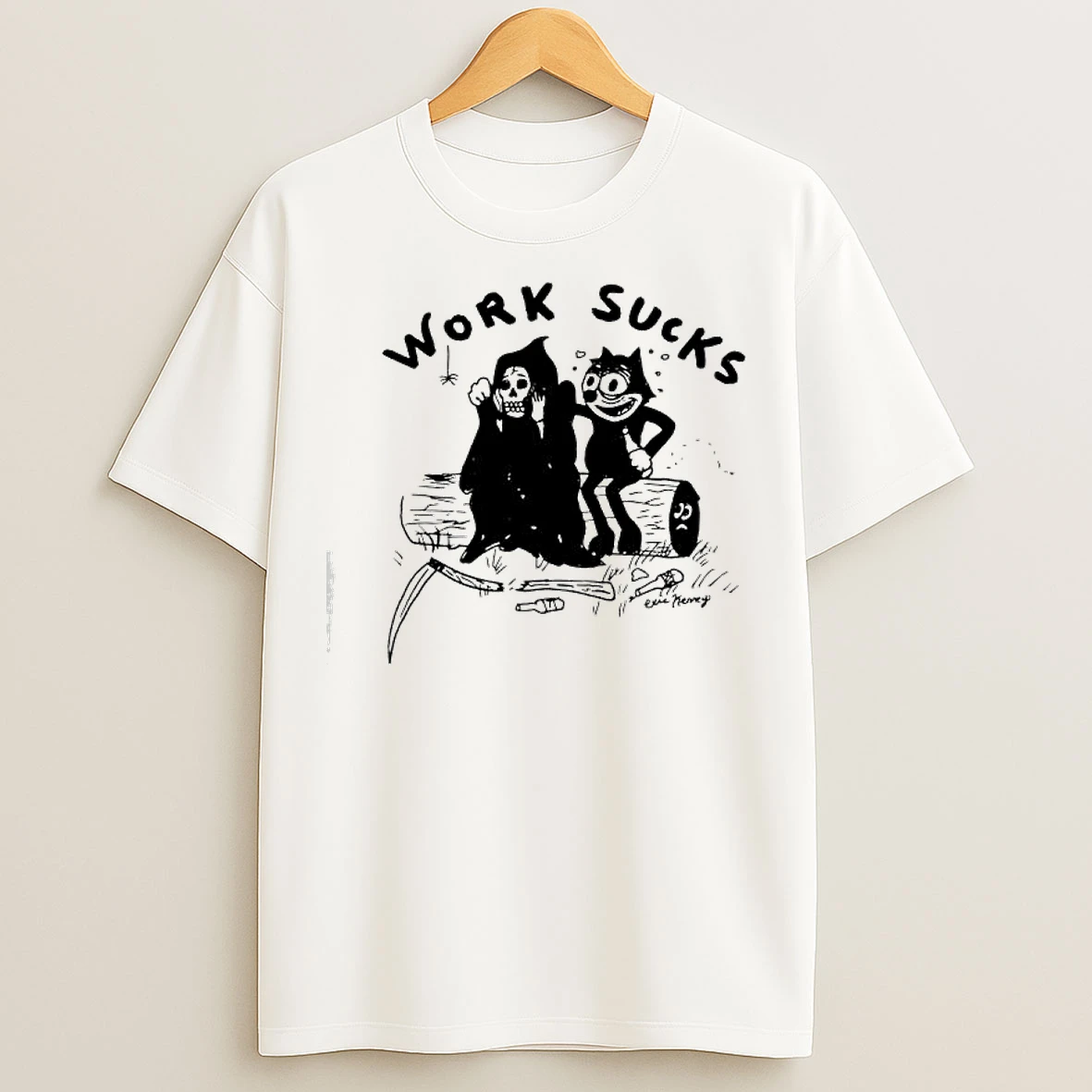 Classic Grim Reaper And Cat Felix Work Sucks T Shirts