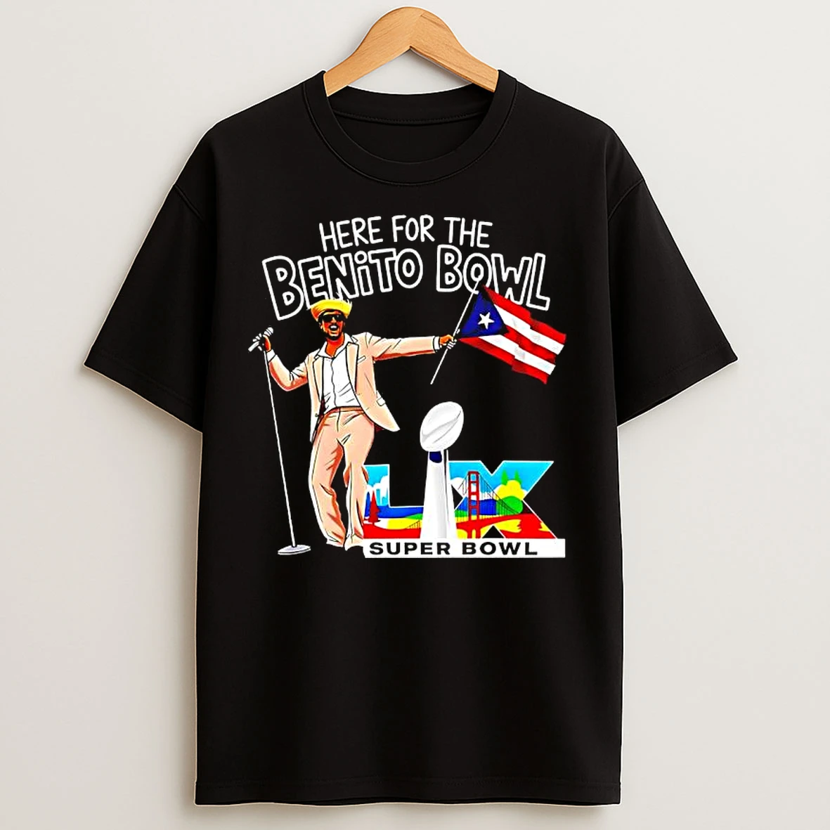 Classic Here For The Benito Bowl Bad Bunny Vince Lombardi Trophy Lx Super Bowl T Shirts