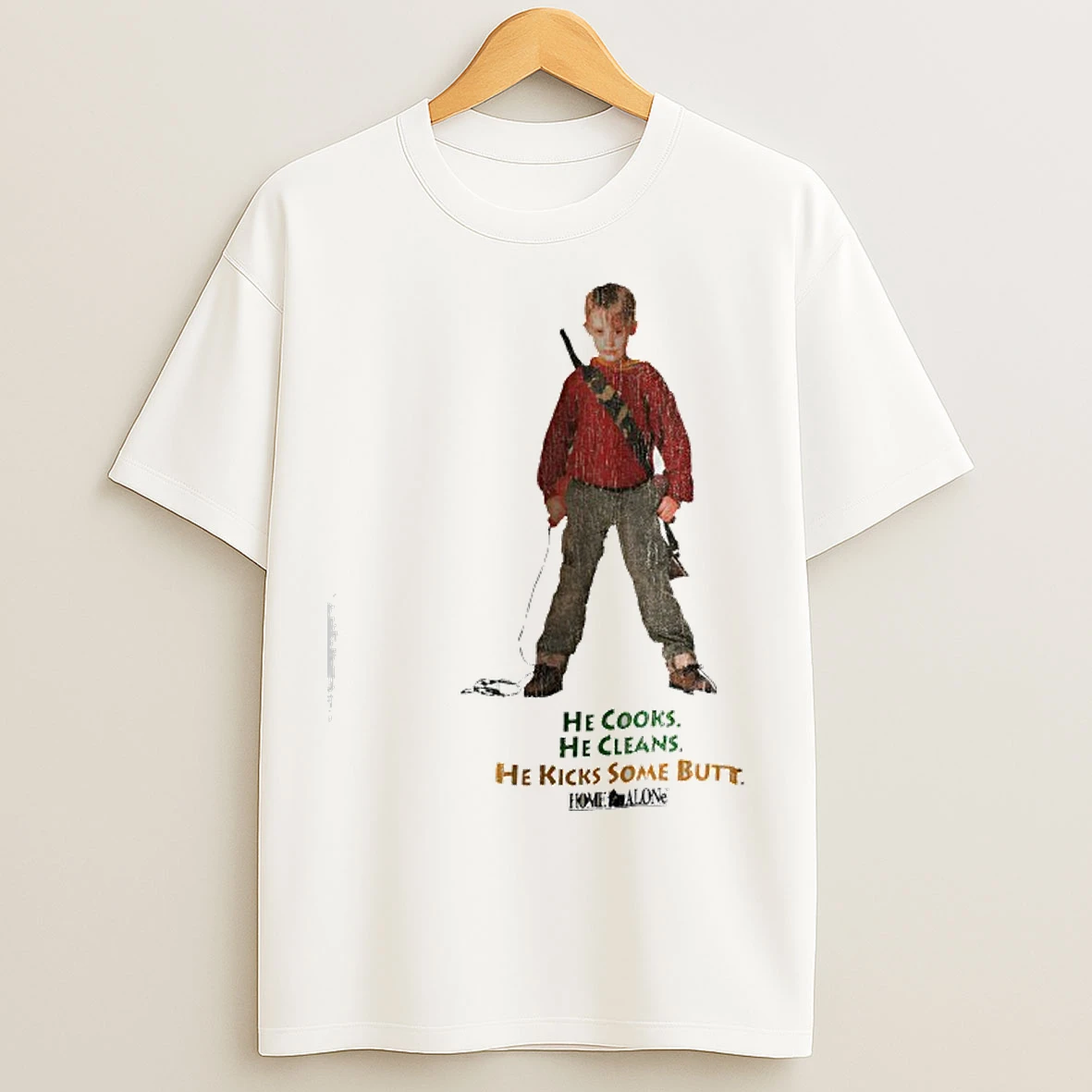 Classic Home Alone He Cooks He Cleans He Kicks Some Butt Vintage T Shirts