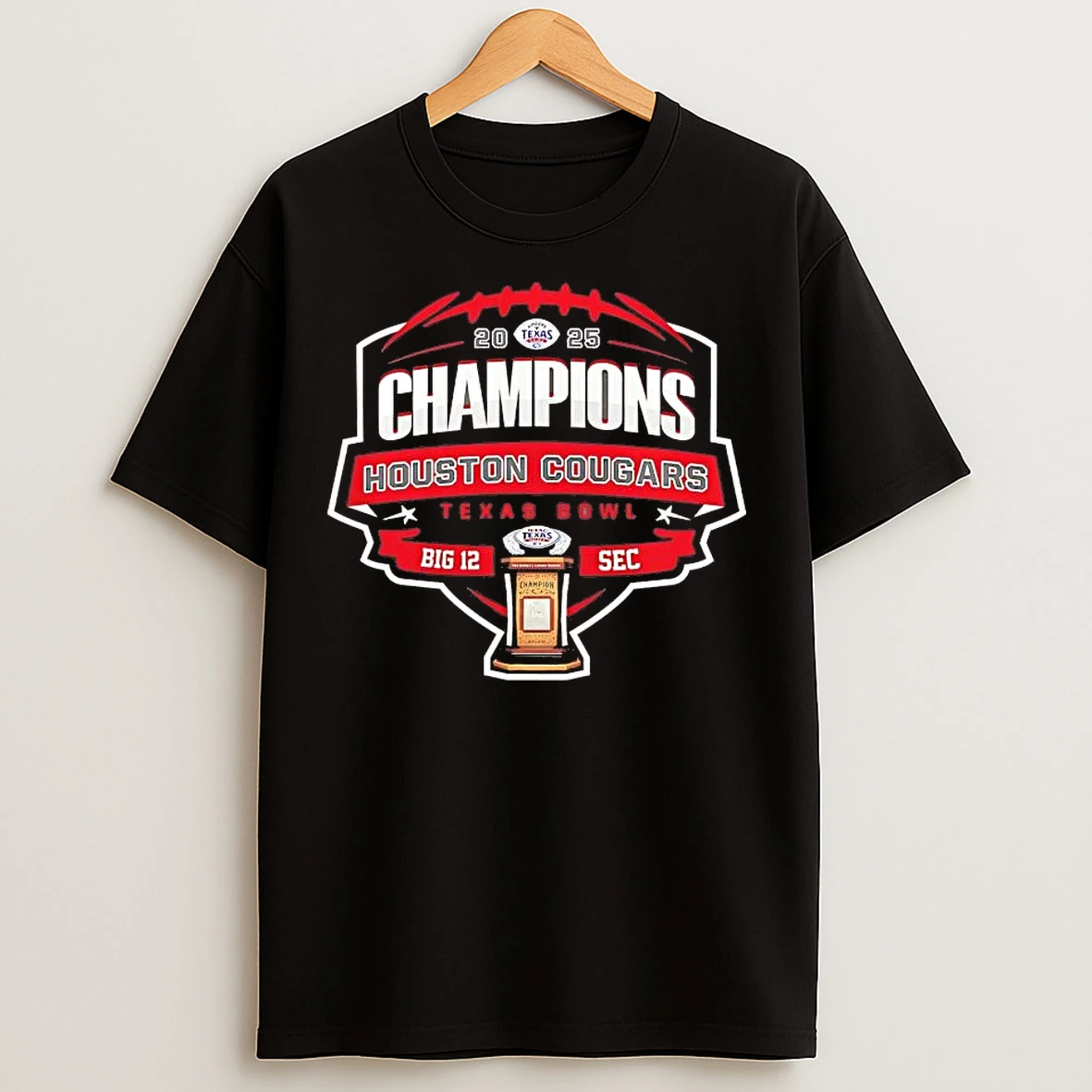 Classic Houston Cougars 2025 Texas Bowl Champions Trophy T Shirts