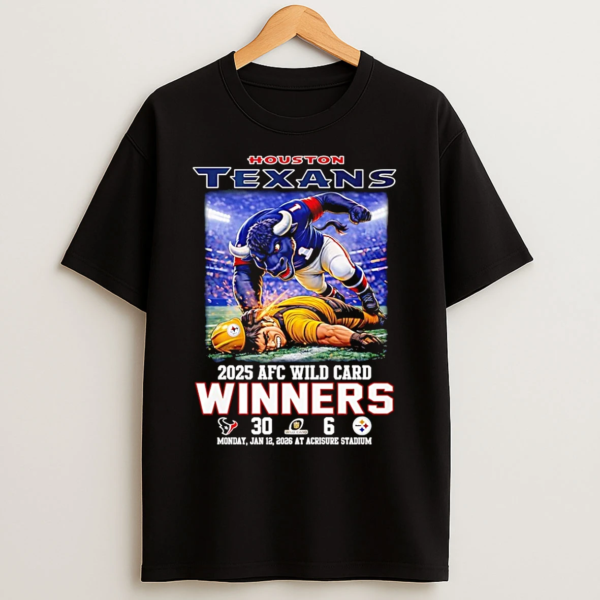 Classic Houston Rexans 2025 Afc Wild Card Winners 30 6 Score Mascot T Shirts