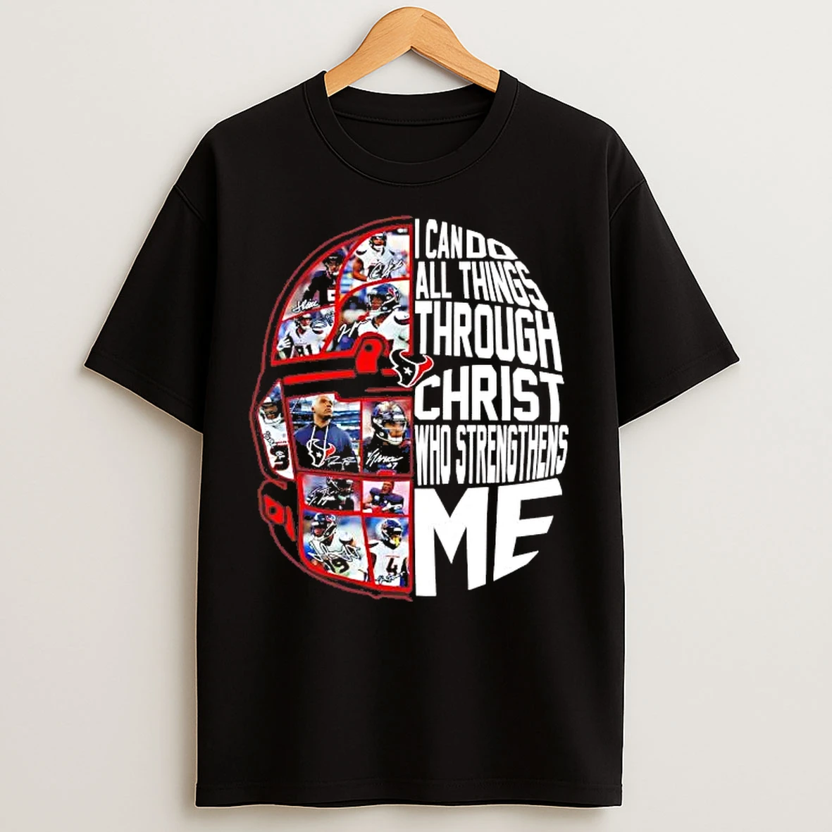 Classic Houston Texans Helmet I Can Do All Things Through Christ Team Players T Shirts