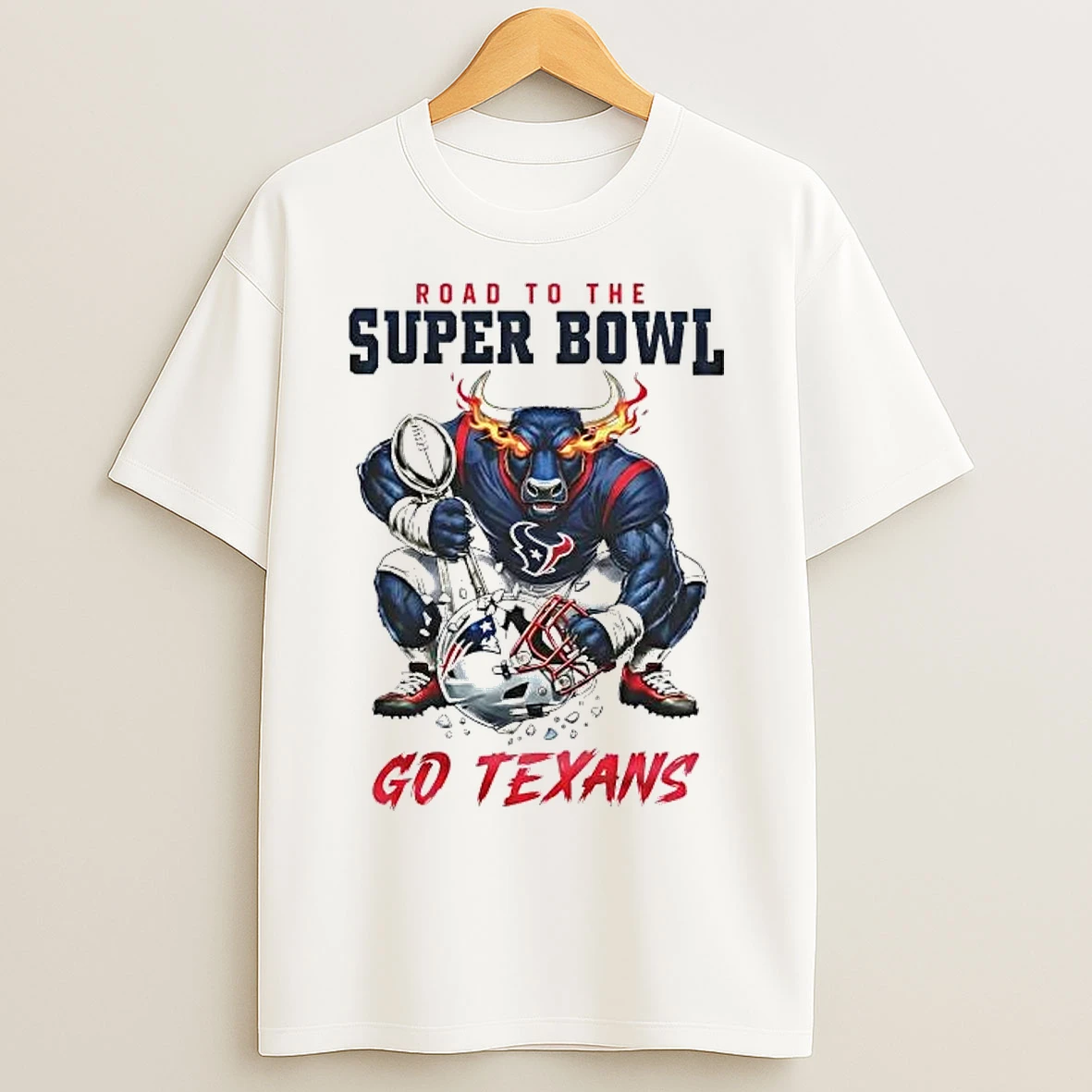 Classic Houston Texans Road To The Super Bowl Mascot Trophy T Shirts