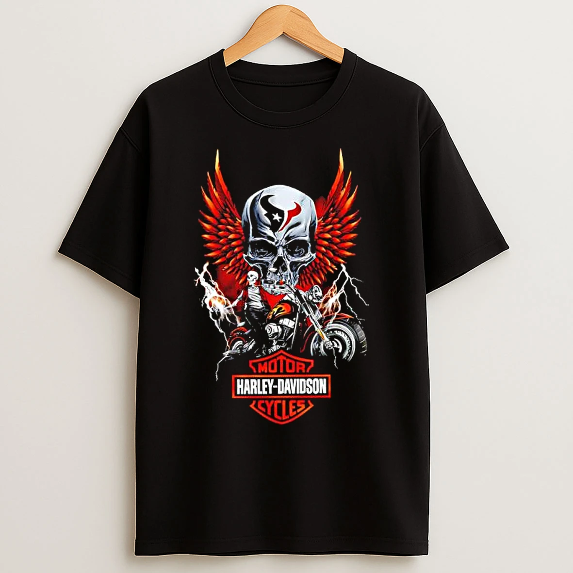 Classic Houston Texans X Harley Davidson Motor Cycles Skull Wings T Shirts