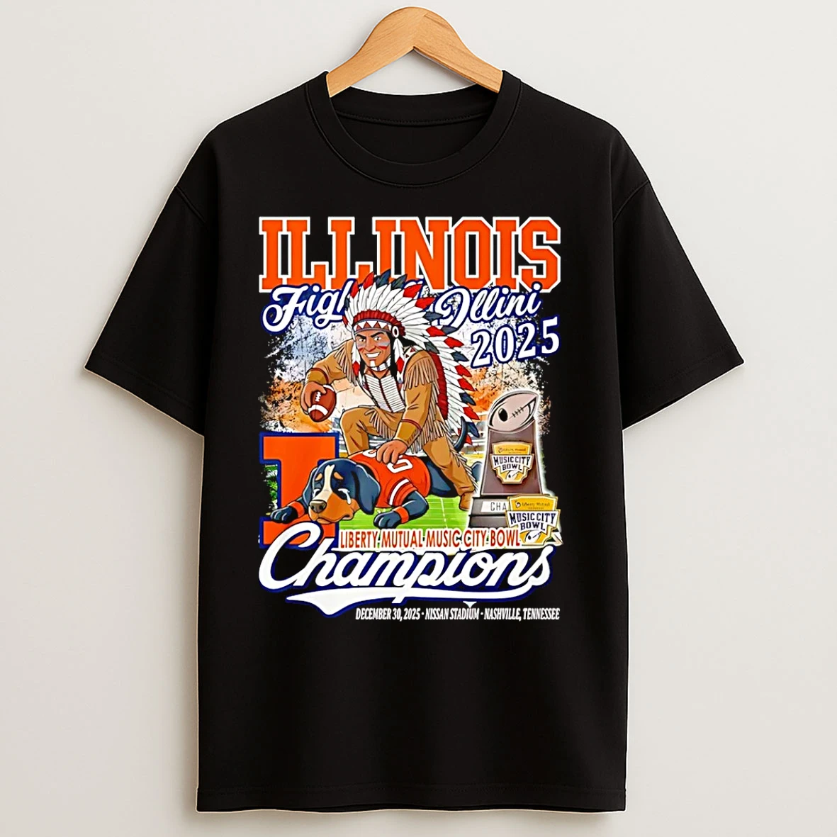 Classic Illinois Fighting Illini Football Music City Bowl Champions 2025 Mascot T Shirts