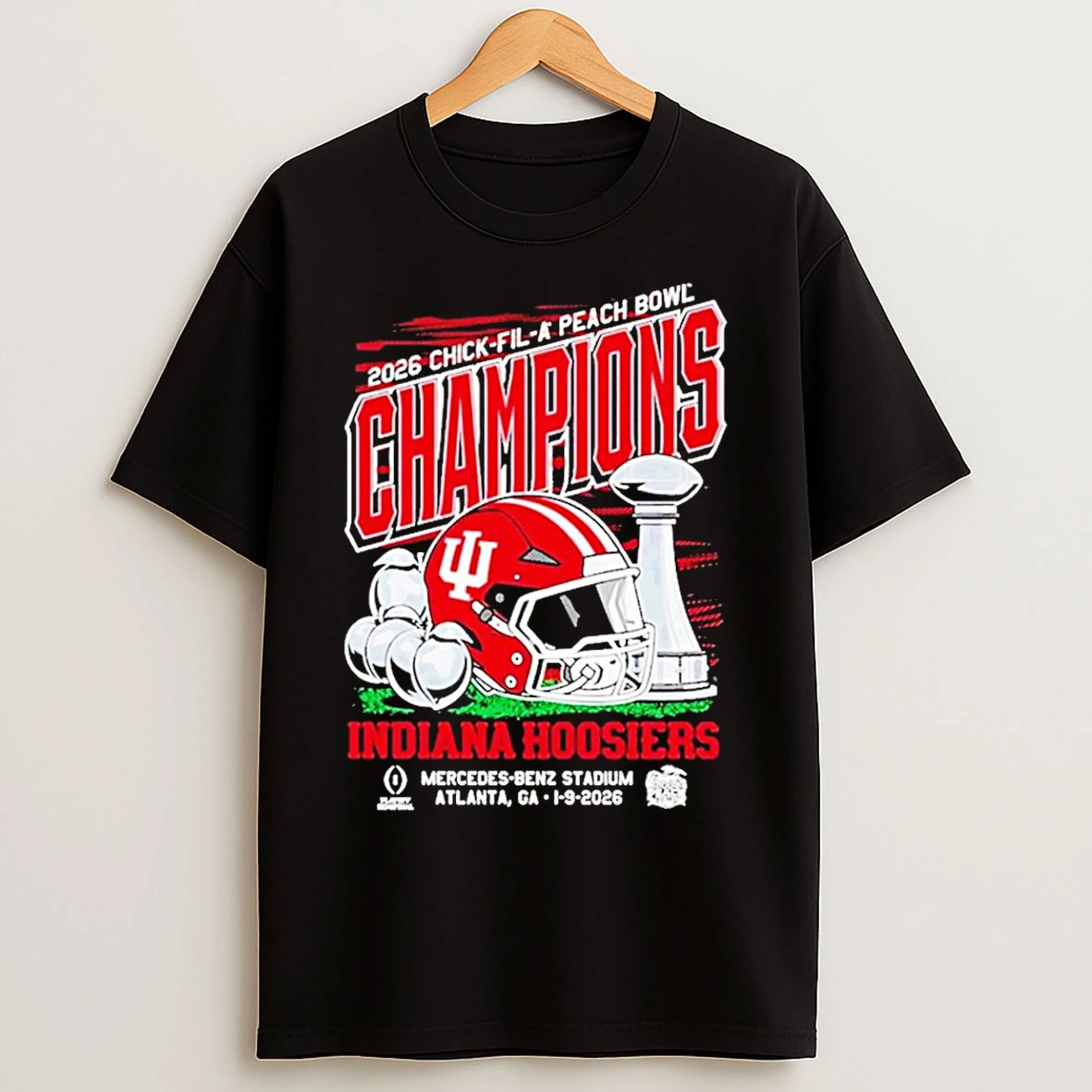 Classic Indiana Hoosiers 2026 Chick Fil A Peach Bowl Champions Helmet Trophy T Shirts