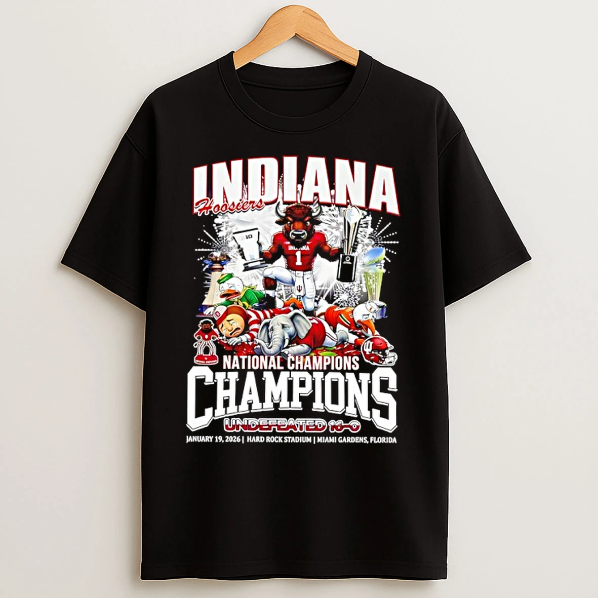 Classic Indiana Hoosiers 2026 Football Undefeated 16 0 Perfect Season National Champions Mascot Vintage T Shirts