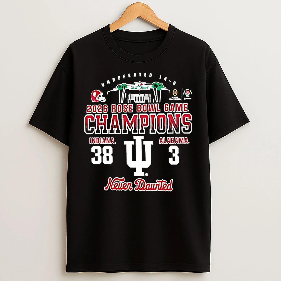 Classic Indiana Hoosiers 2026 Rose Bowl Champions Score Vs Alabama Never Daunted T Shirts