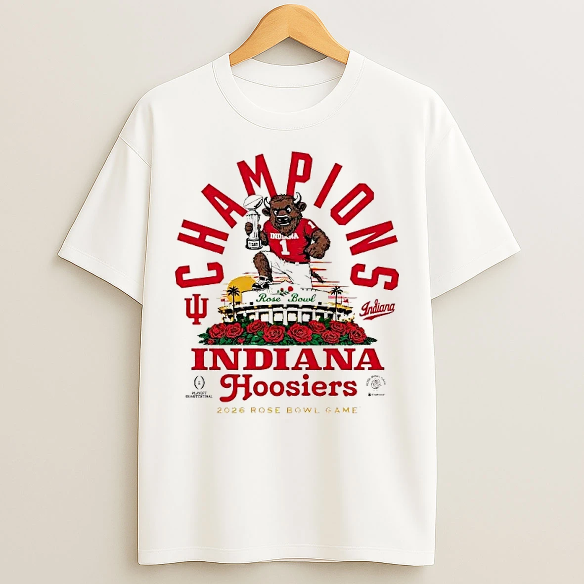 Classic Indiana Hoosiers 2026 Rose Bowl Champions Bison Trophy T Shirts