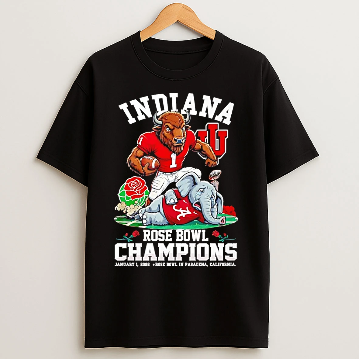 Classic Indiana Hoosiers 2026 Rose Bowl Game Champions Beat Alabama Mascot T Shirts