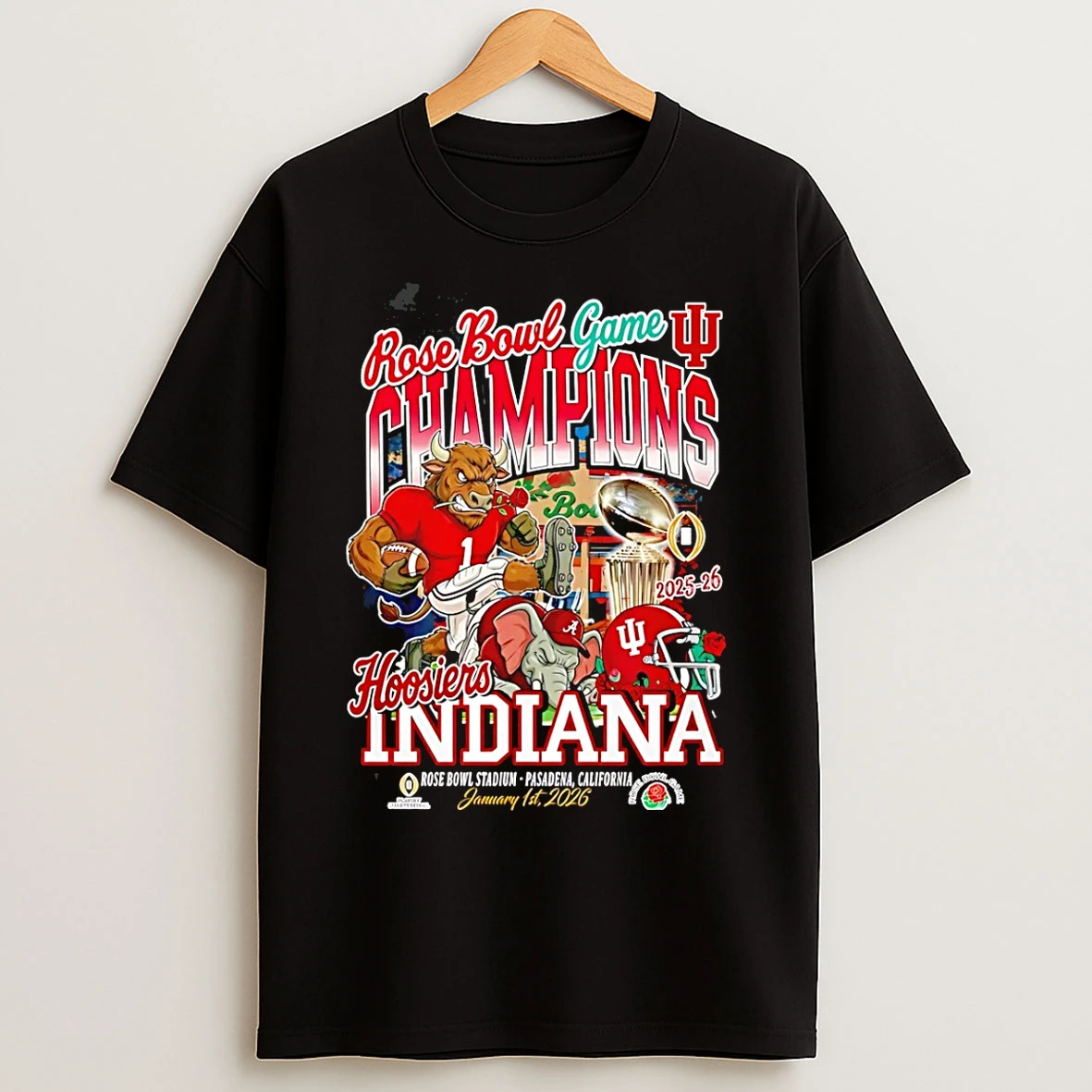 Classic Indiana Hoosiers 2026 Rose Bowl Game Champions Mascot T Shirts