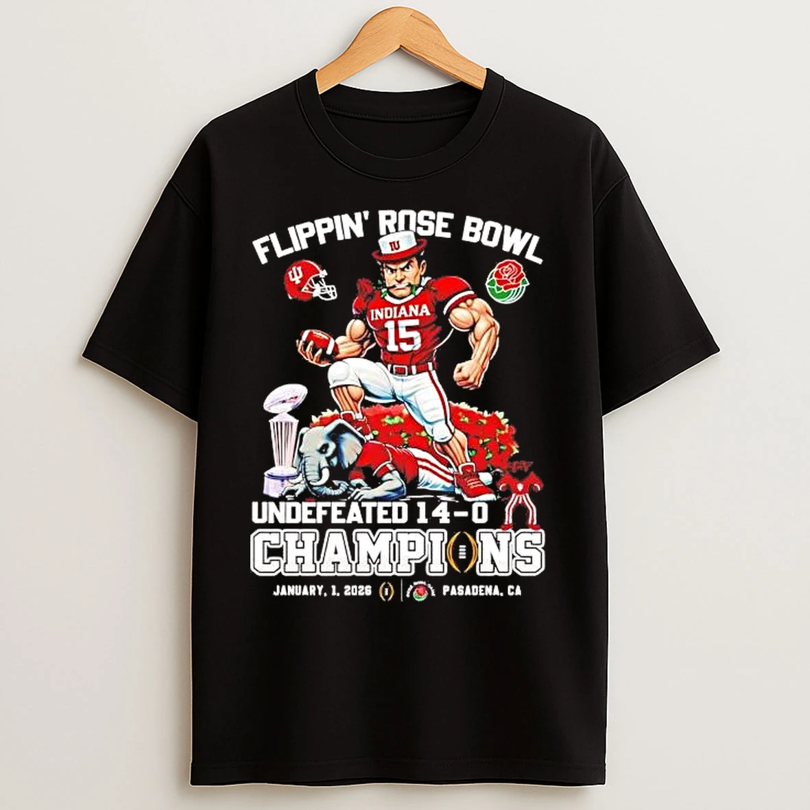 Classic Indiana Hoosiers 2026 Flippin Rose Bowl Champions Mascot Undefeated Score T Shirts