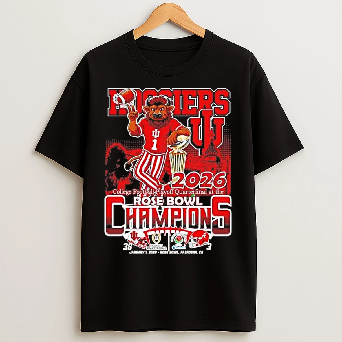 Classic Indiana Hoosiers Cfp 2026 Rose Bowl Champions Mascot Beat Alabama T Shirts