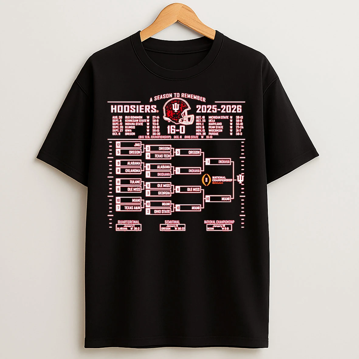 Classic Indiana Hoosiers Cfp Playoff 2025 26 National Champions Bracket A Season To Remember T Shirts