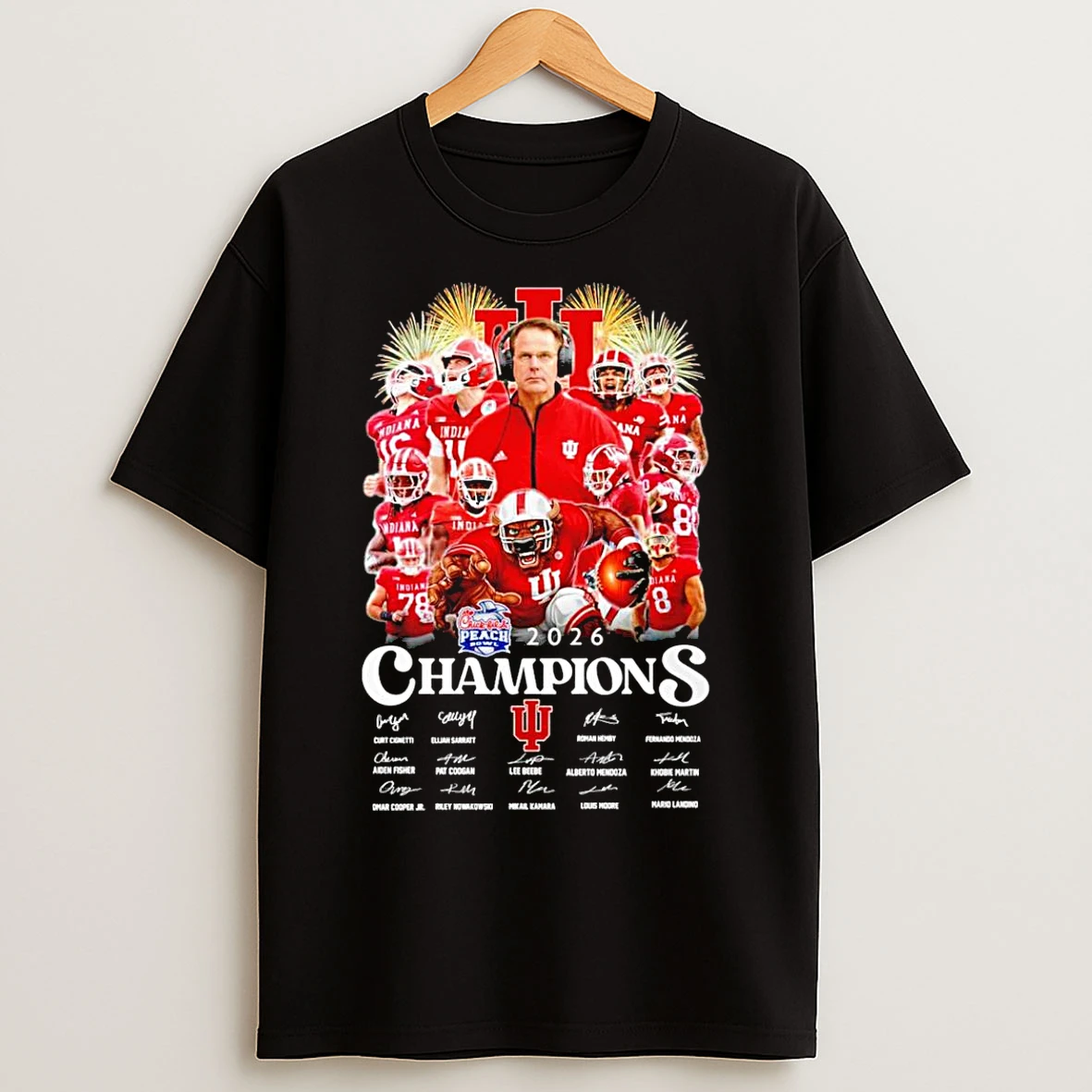 Classic Indiana Hoosiers Chick Fil A Peach Bowl Champions 2026 All Team Signatures T Shirts