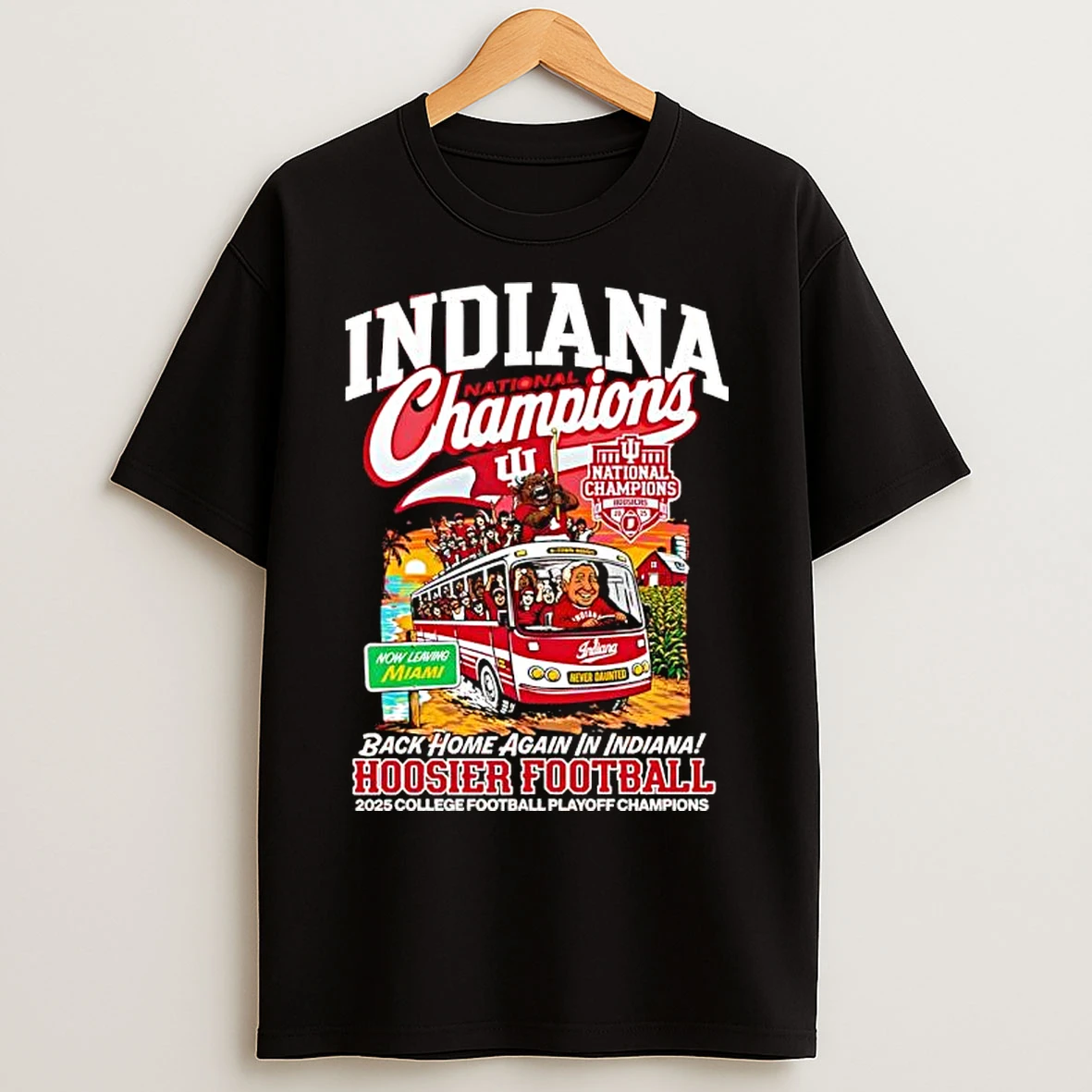 Classic Indiana Hoosiers Crimson 2025 College Football National Champions Lee Corso Bus T Shirts