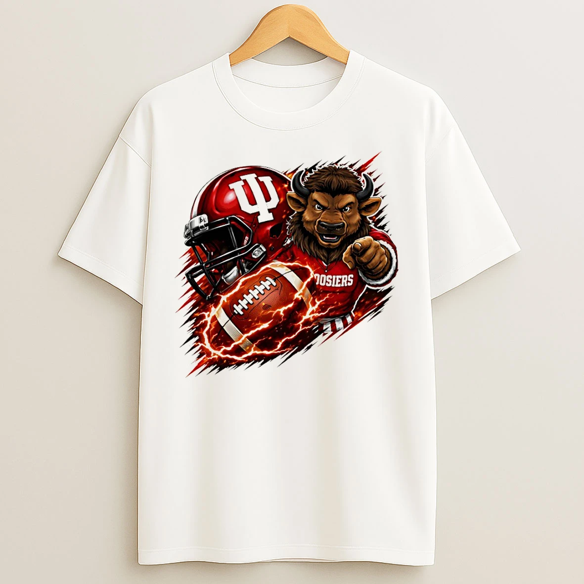 Classic Indiana Hoosiers Football Crimson Red Helmet Bison Mascot Lightning National Champions T Shirts