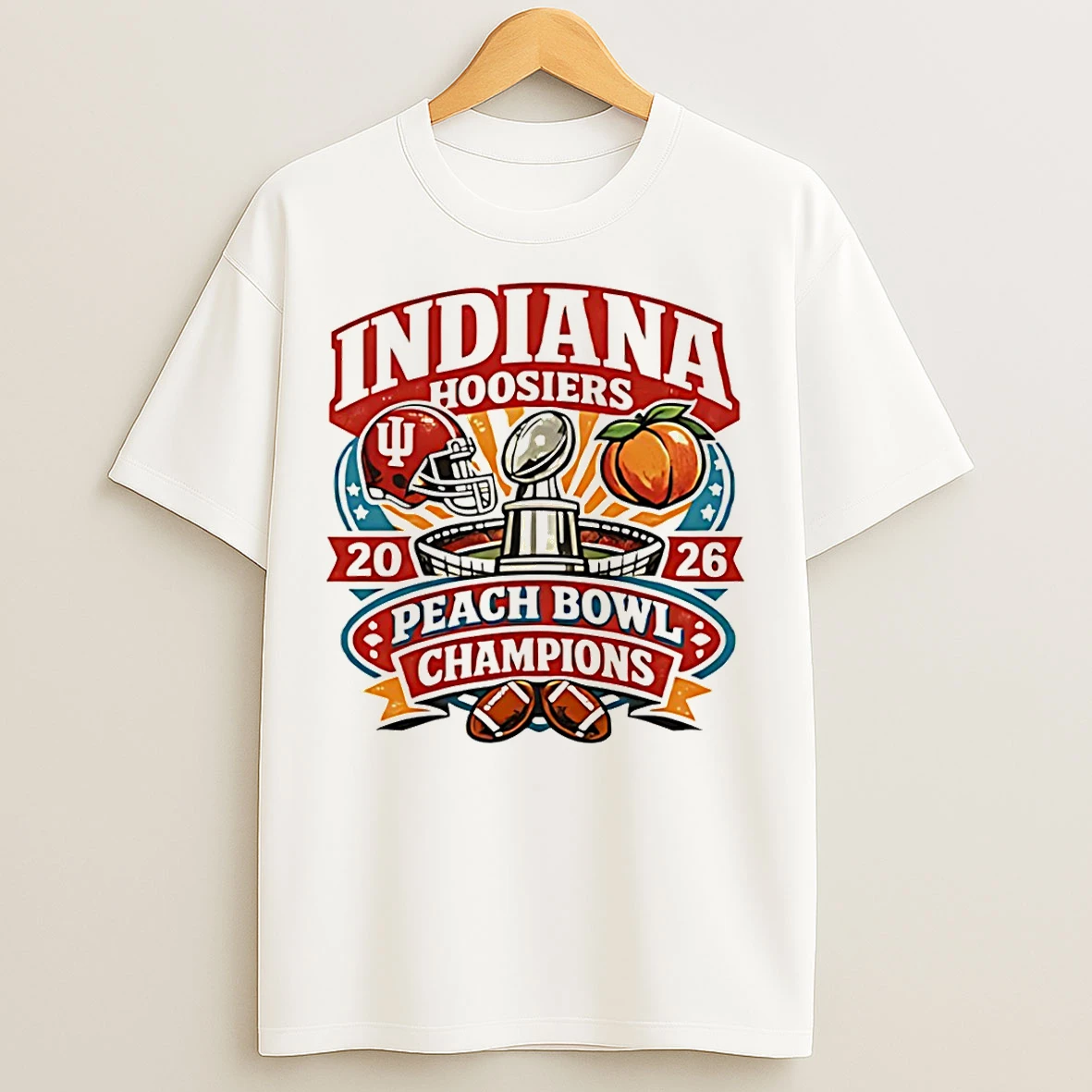 Classic Indiana Hoosiers Peach Bowl Champions 2026 Trophy T Shirts