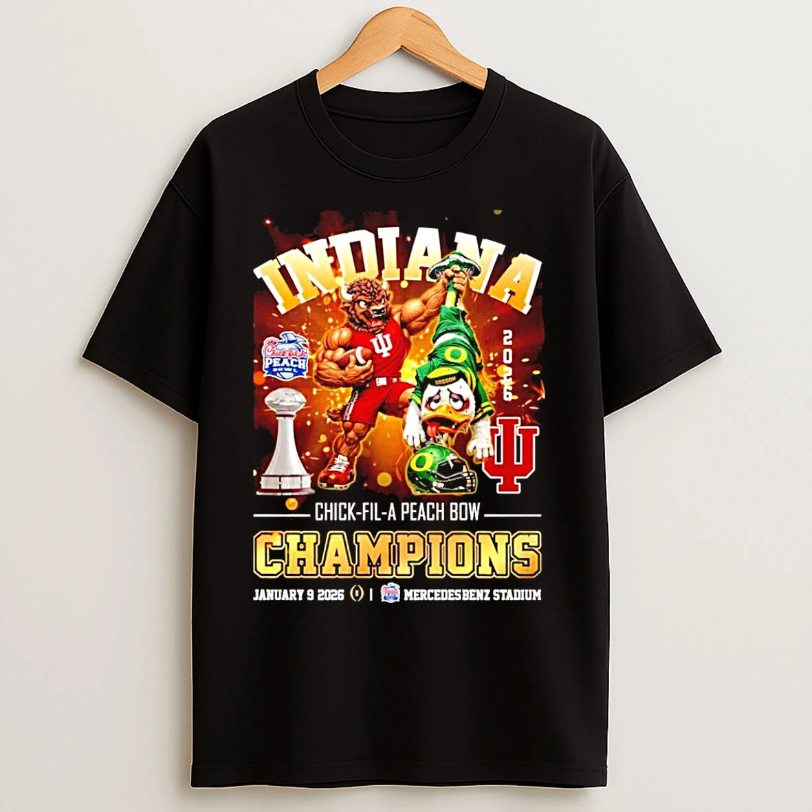 Classic Indiana Hoosiers Mascot 2026 Chick Fil A Peach Bowl Champions T Shirts