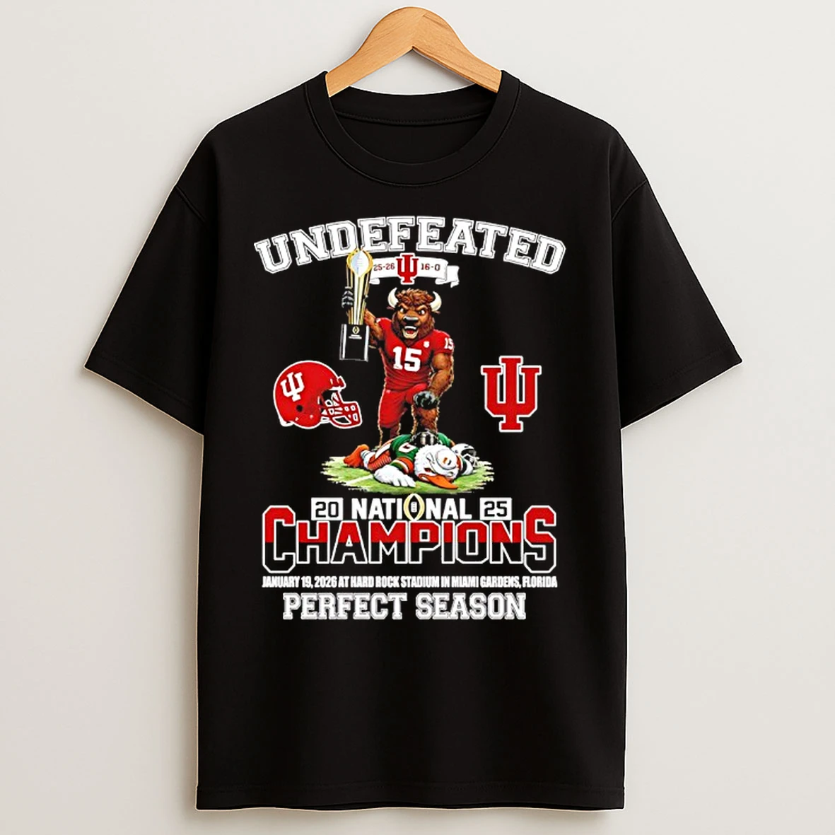 Classic Indiana Hoosiers Undefeated 16 0 2025 26 National Champions Perfeact Season Mascot Trophy T Shirts