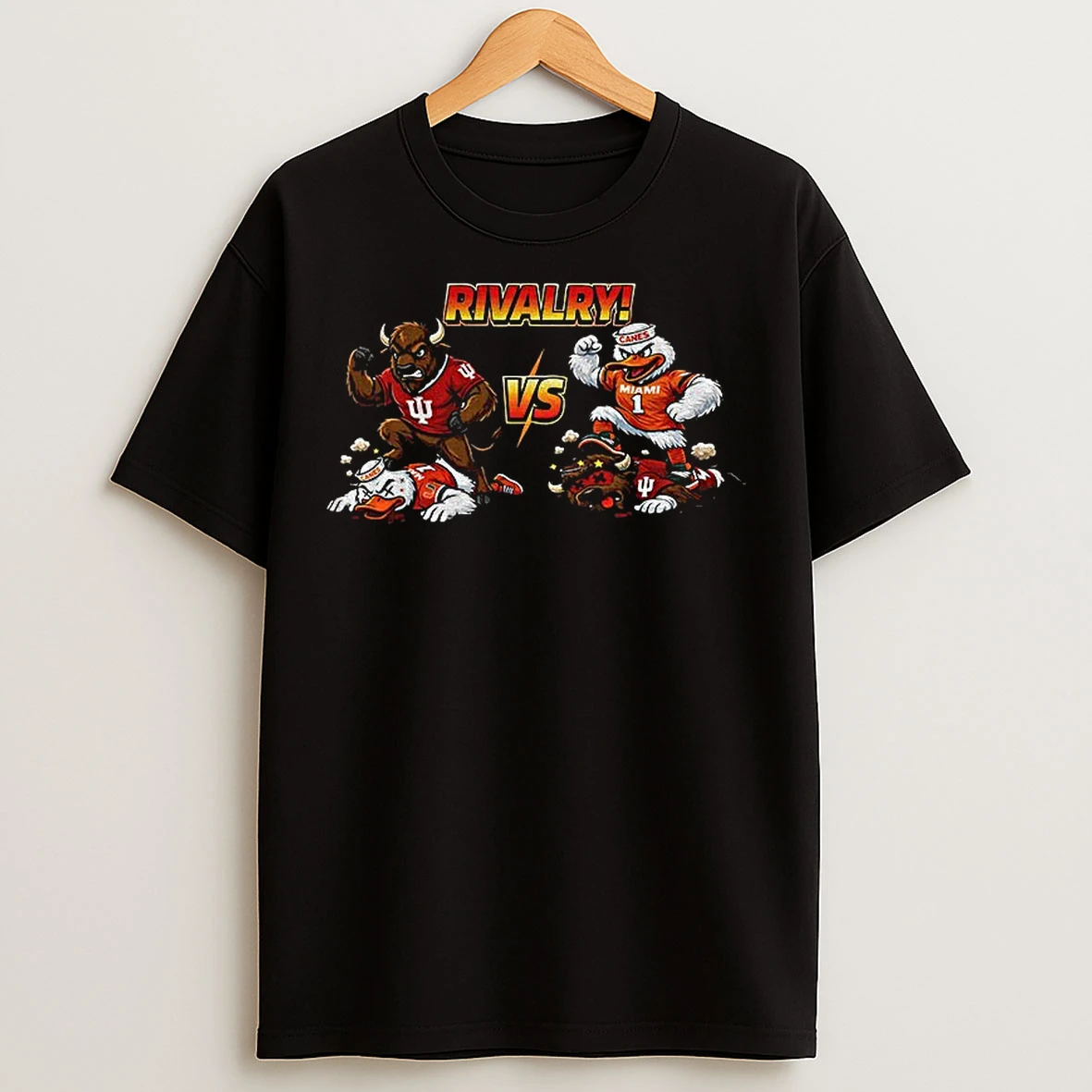 Classic Indiana Hoosiers Vs Miami Hurricanes Rivalry College Football Mascots Game Day T Shirts