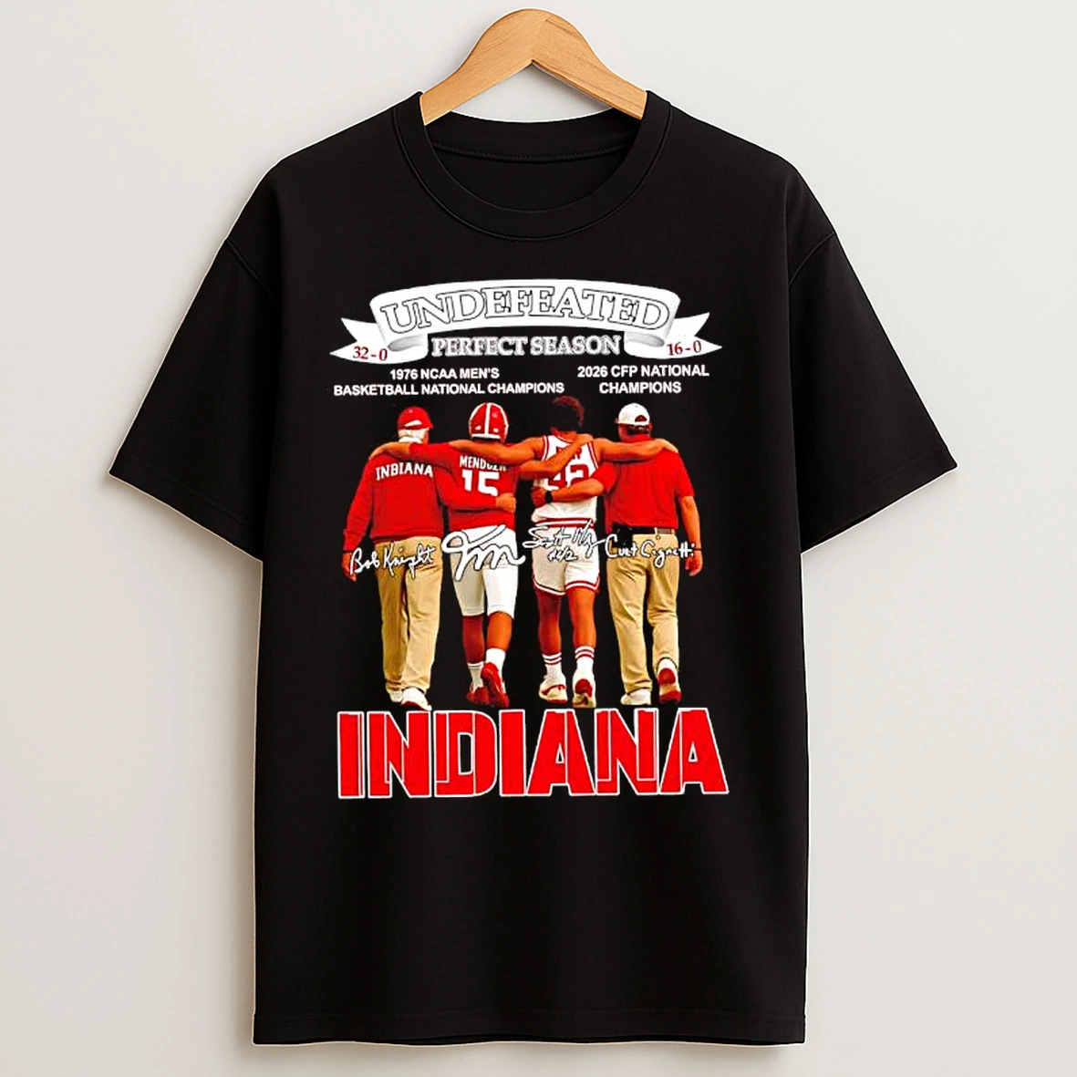 Classic Indiana Undefeated Perfect Season 1976 Ncaa And 2026 Cfp National Champions T Shirts