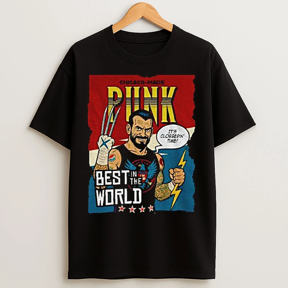 Classic Its Clobberin Time Best In The Work Chicago Made Punk Cm Punk Wolverine Inspired Wwe T Shirts