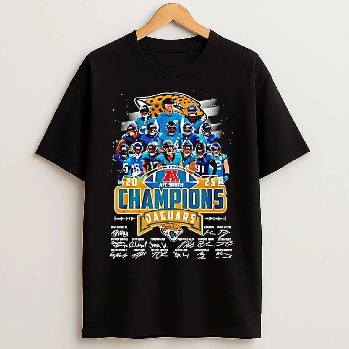 Classic Jacksonville Jaguars 2025 Afc South Champions Celebrate Signatures Graphic T Shirts